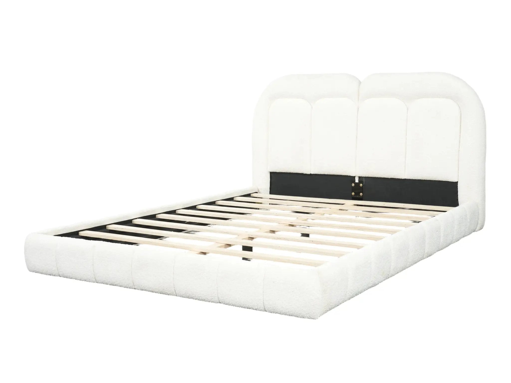 Queen Size Boucle Upholstered Platform Bed with Tufted Headboard by HouseOfZazla