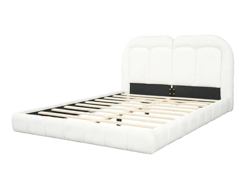 Queen Size Boucle Upholstered Platform Bed with Tufted Headboard by HouseOfZazla