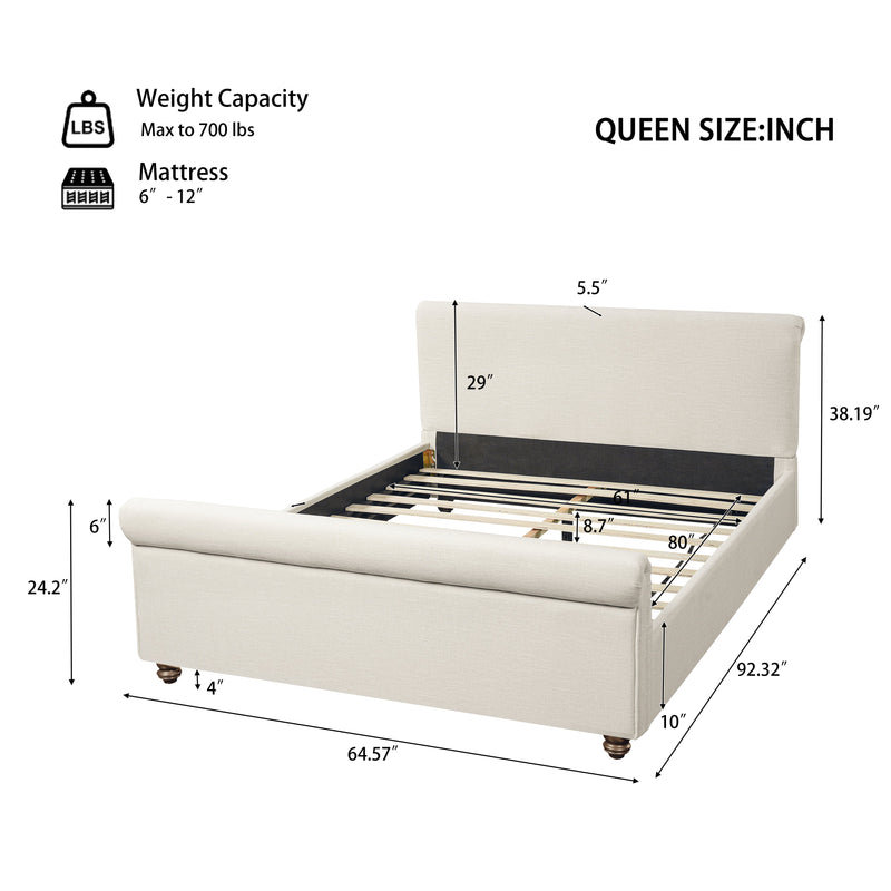 Queen Size Upholstered Bed Frame With Linen Fabric by HouseOfZazla