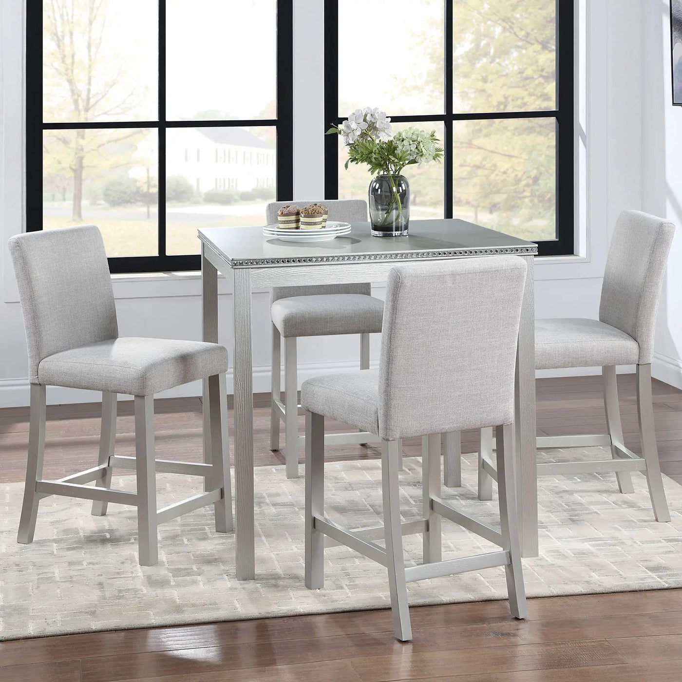 5 Piece Counter Height Table Set, Square Table And 4 Upholstered Chairs by HouseOfZazla