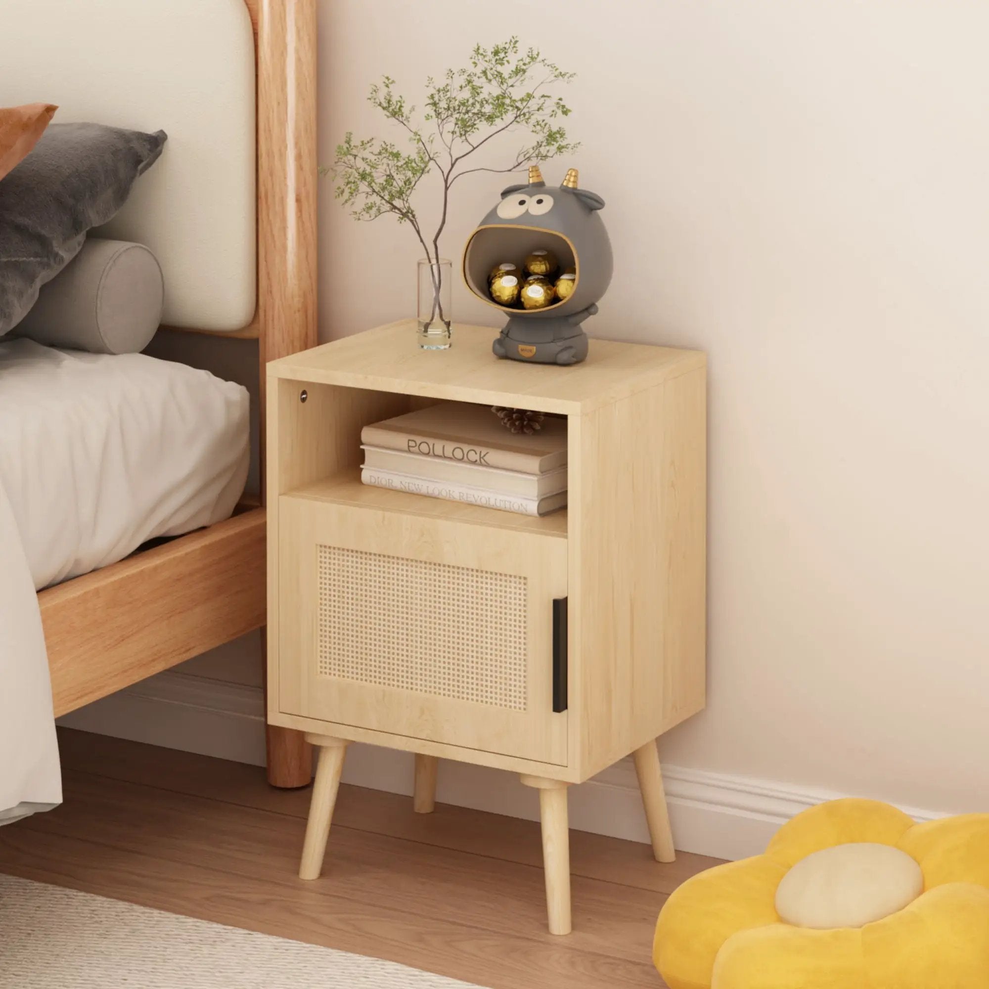 Nightstand, Side Table With Door And Open Shelf For Bedroom - Oak by Unique Piece Furniture