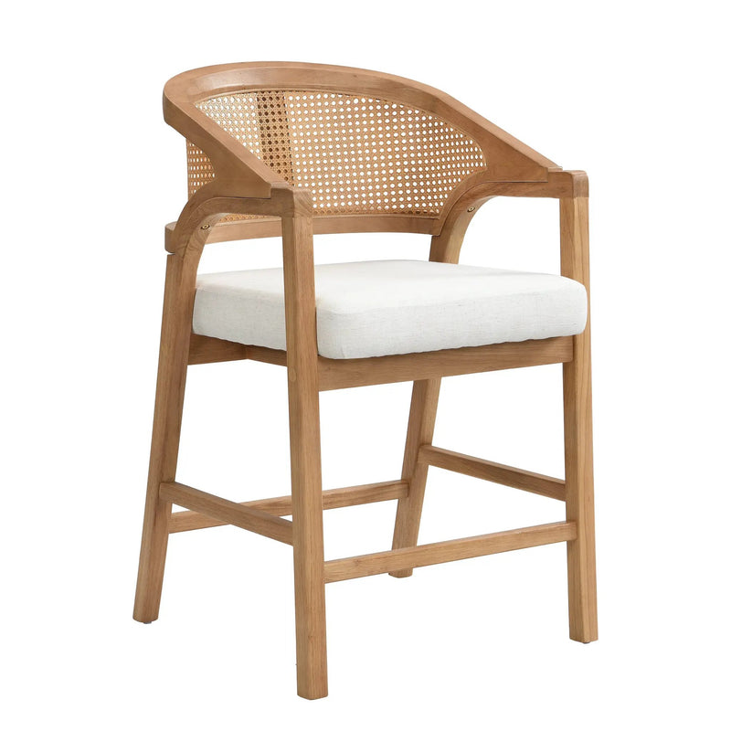 Wooden Frame Counter Stool with Rattan Back - Set of 2 by HouseOfZazla