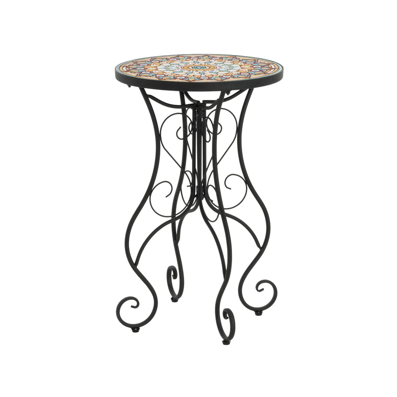 Round Ceramic Outdoor Side Table, Colorful + Black by HouseOfZazla