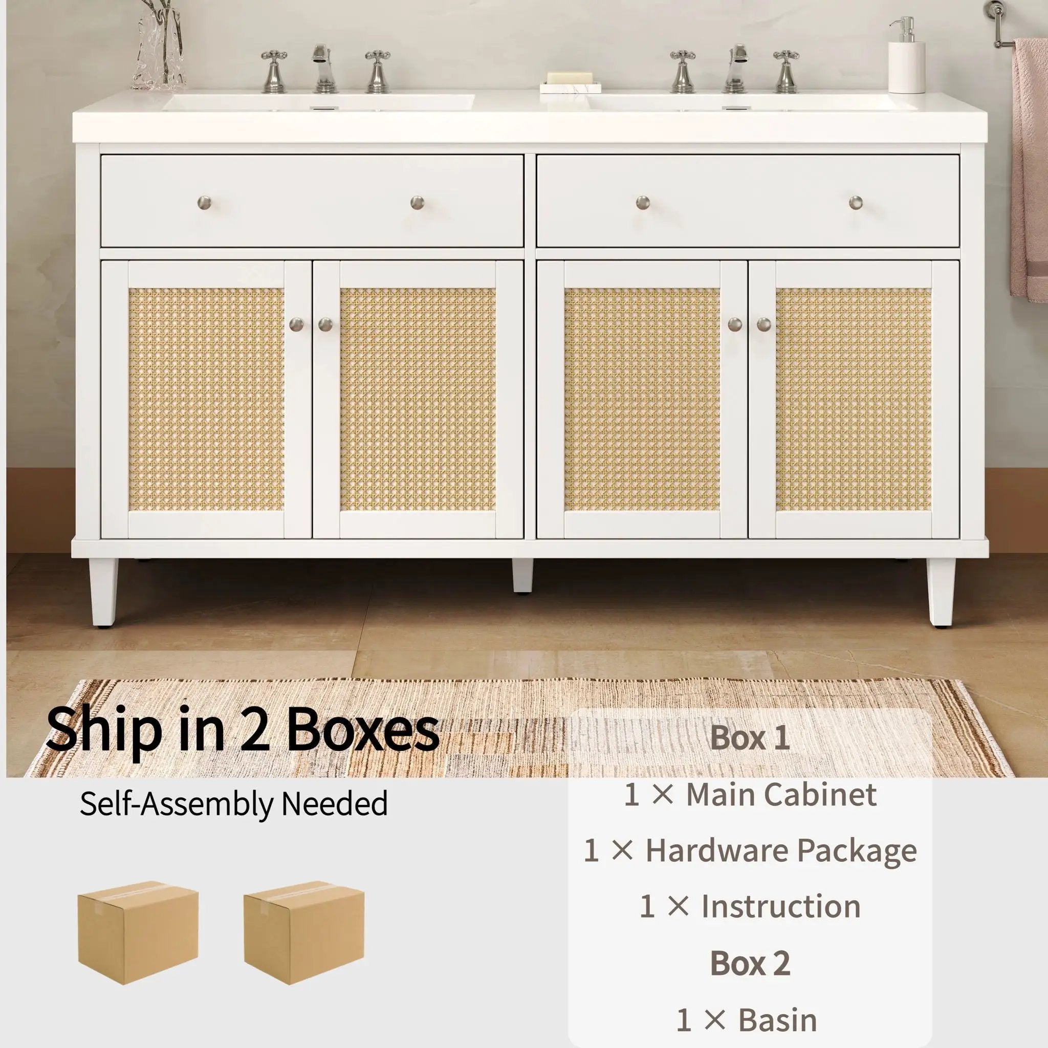 Bathroom Vanity With Double Sink, Large Storage Space by HouseOfZazla
