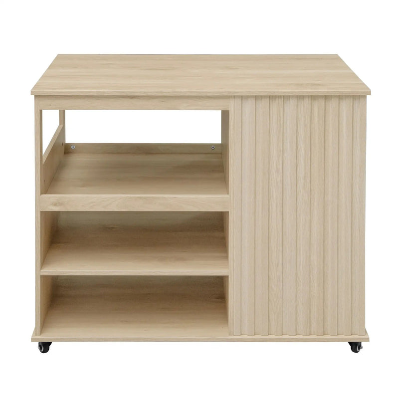 Kitchen Island Cart, Rolling Serving Utility Trolley Cart Modern Kitchen Island With Storage Drawer Wine Rack Lockable Casters, Kitchen Cart For Kitchen, Dining Room, Bar Living Room - Natural by HouseOfZazla