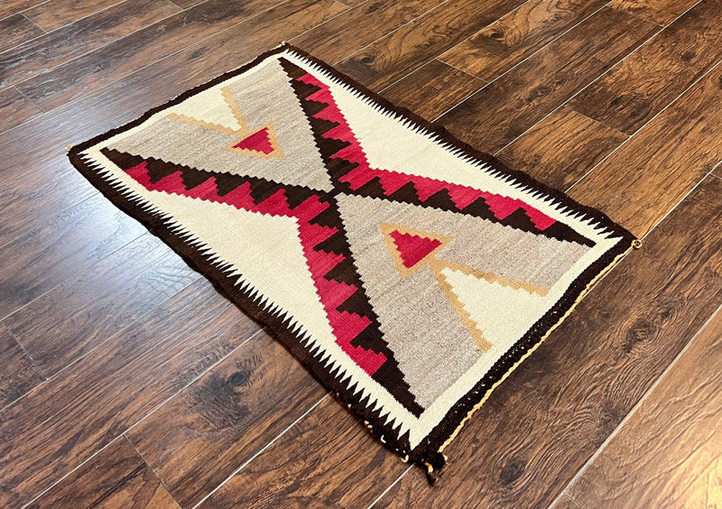Antique Navajo Rug 2x4, Collectible Native American Wool Handmade Rug, Ivory Black Red Gray, Vintage Navajo Textile by Jewel Rugs