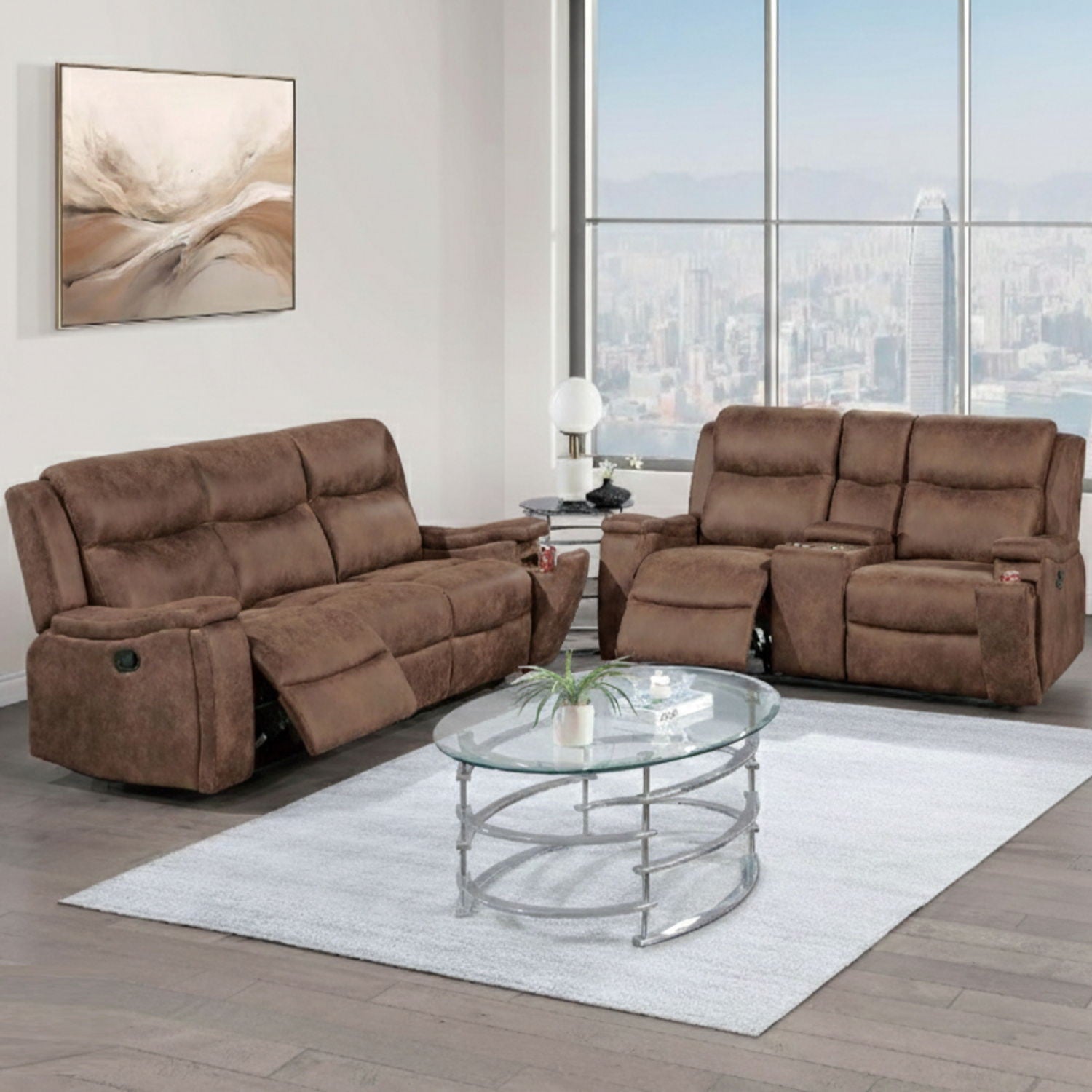 Modern Manual Motion Living Room Set & Hidden Cup Holders by HouseOfZazla