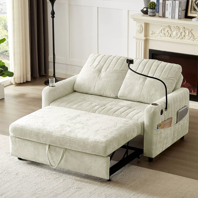 Modern Loveseat Pull Out Sofa Bed With Adjustable Backrest, Two Cup Holders, A Phone Holder, Three Charging Ports And Side Storage Pockets For Living Room by HouseOfZazla