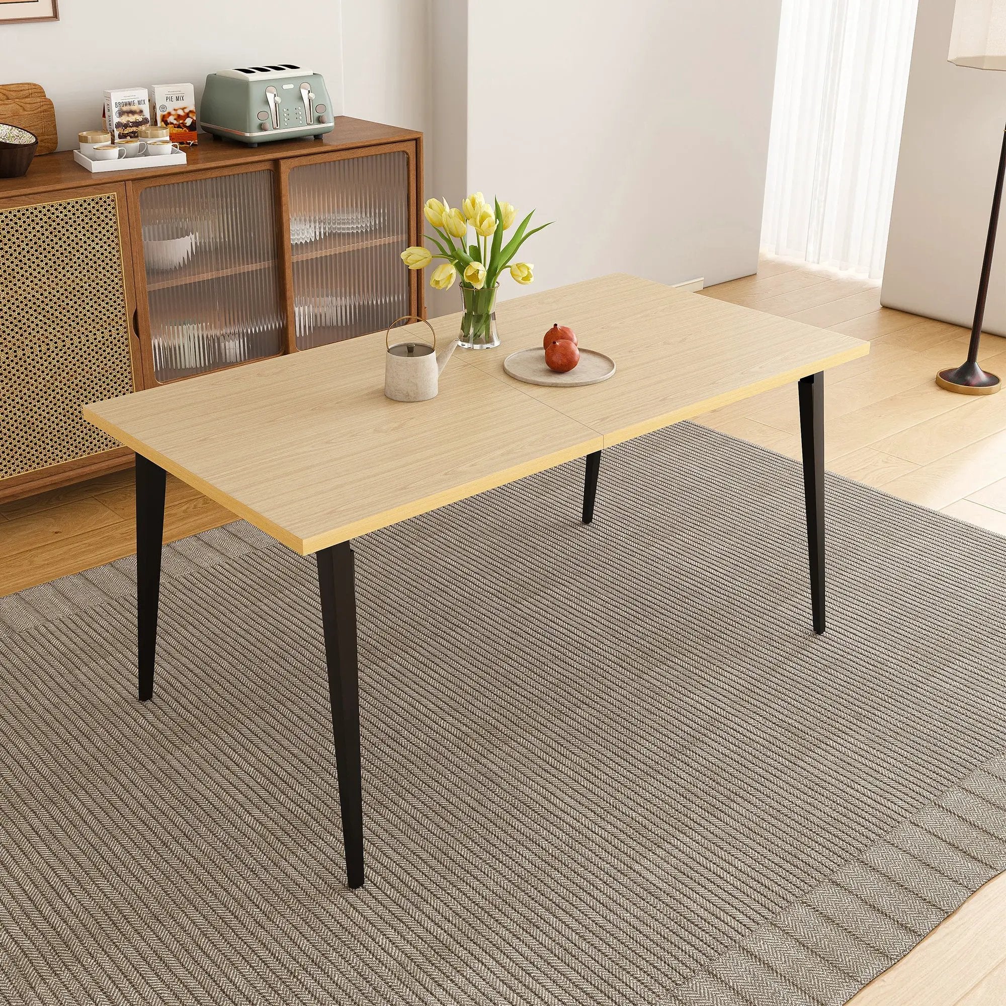 63-inch Modern Dining Table with Wooden Tabletop and Rust-Resistant Iron Legs by HouseOfZazla