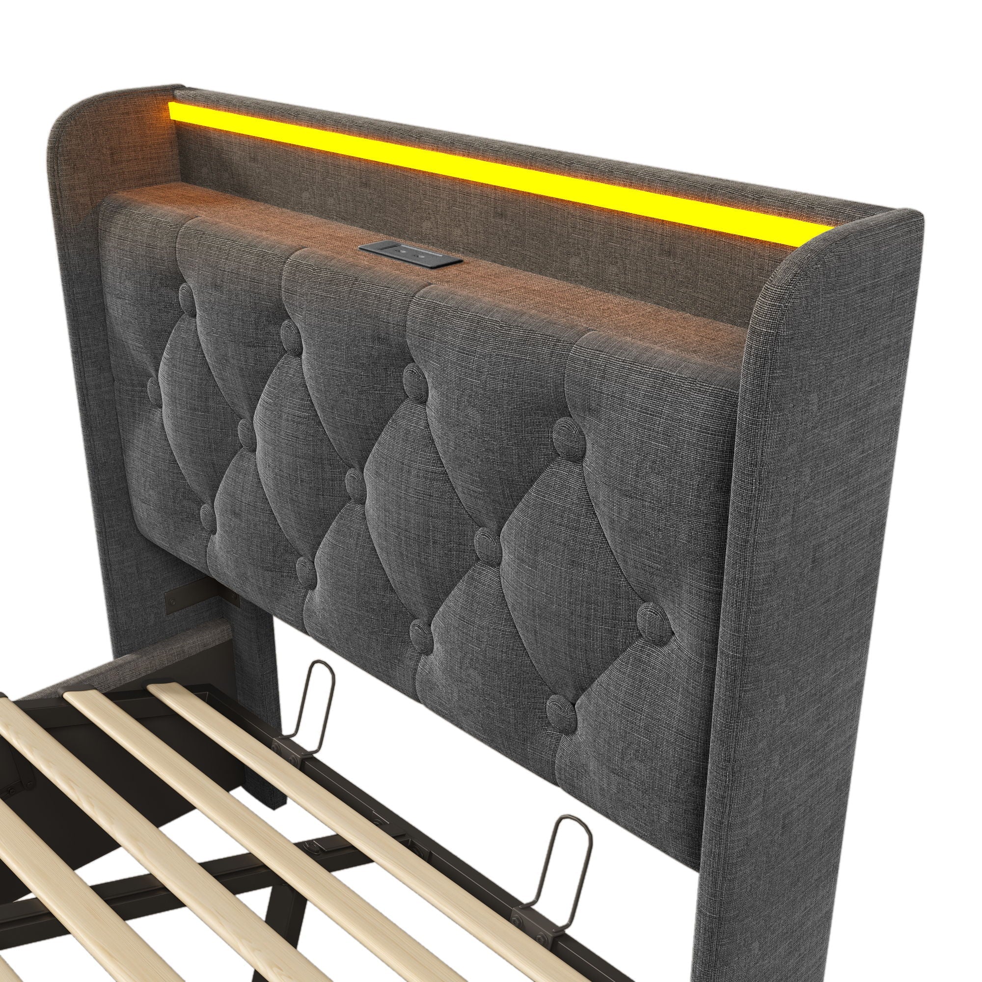 Upholstered Bed, 360 Surround LED Function, Remote Control, Hydraulic Storage Bed With USB, Type-C Charging (Without Mattress) by HouseOfZazla