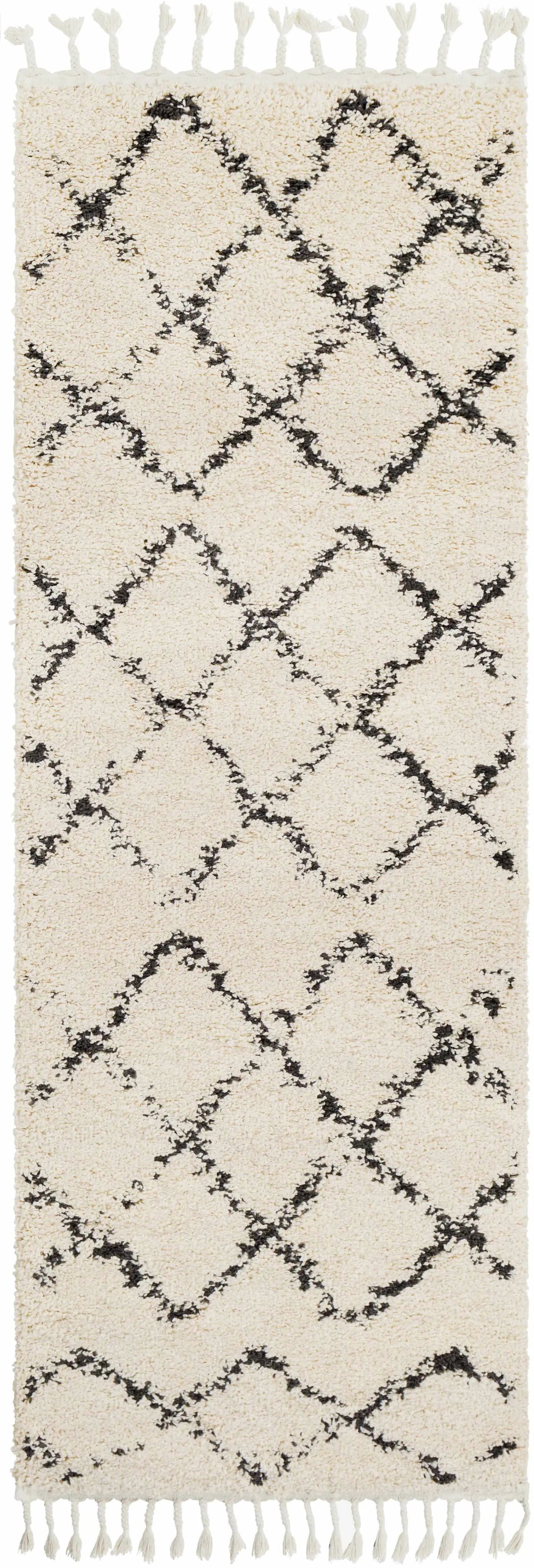 Wallagrass Beige/Black Trellis Tassel Shag, photo 6 of 24