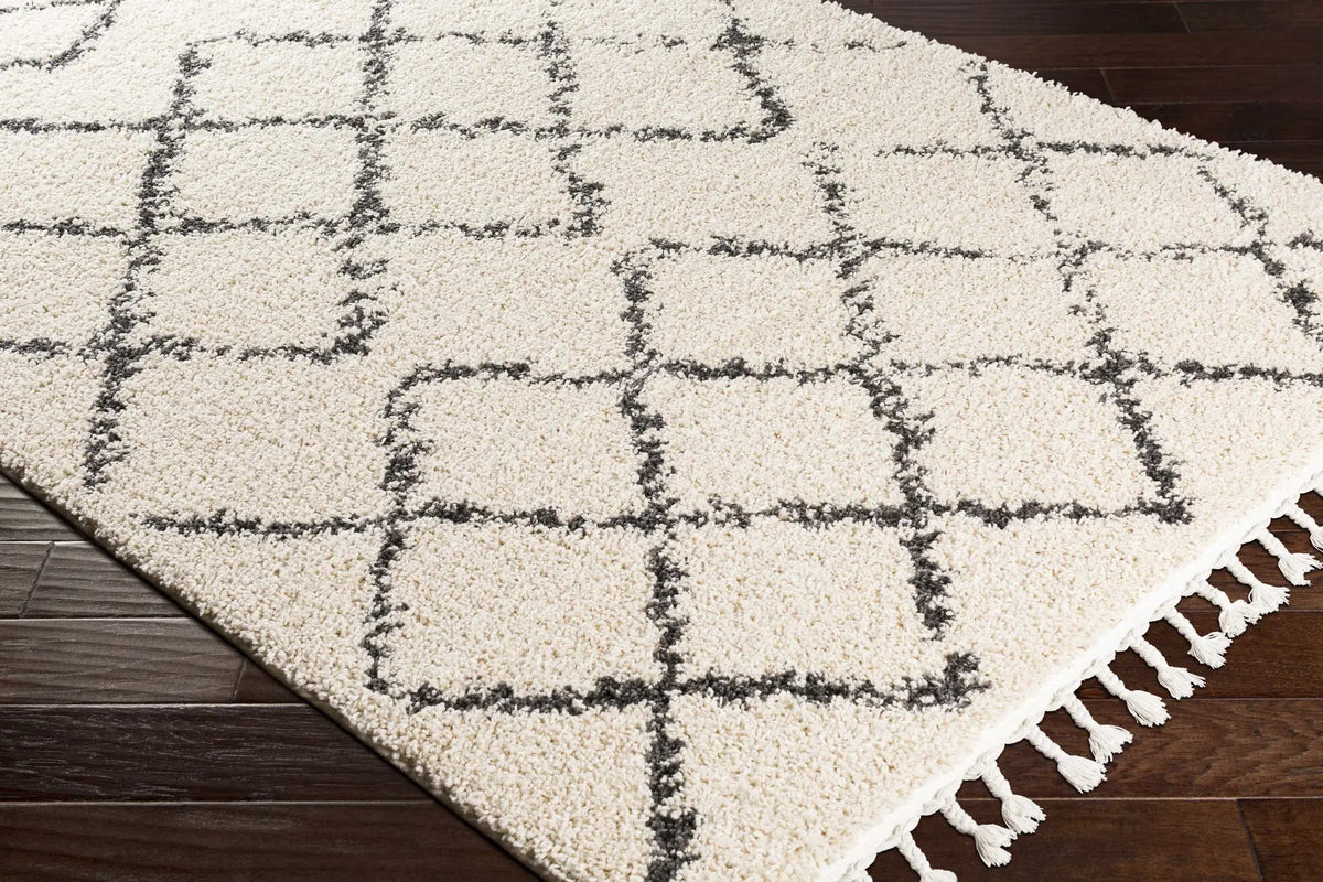 Wallagrass Beige/Black Trellis Tassel Shag, photo 8 of 24