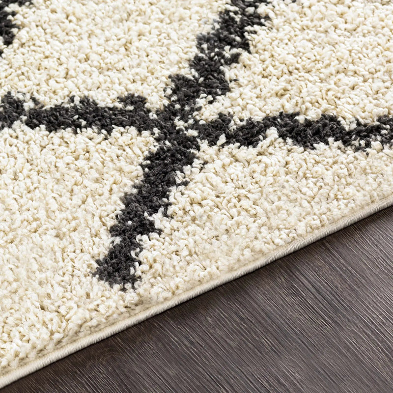 Wallagrass Beige/Black Trellis Tassel Shag by Hauteloom