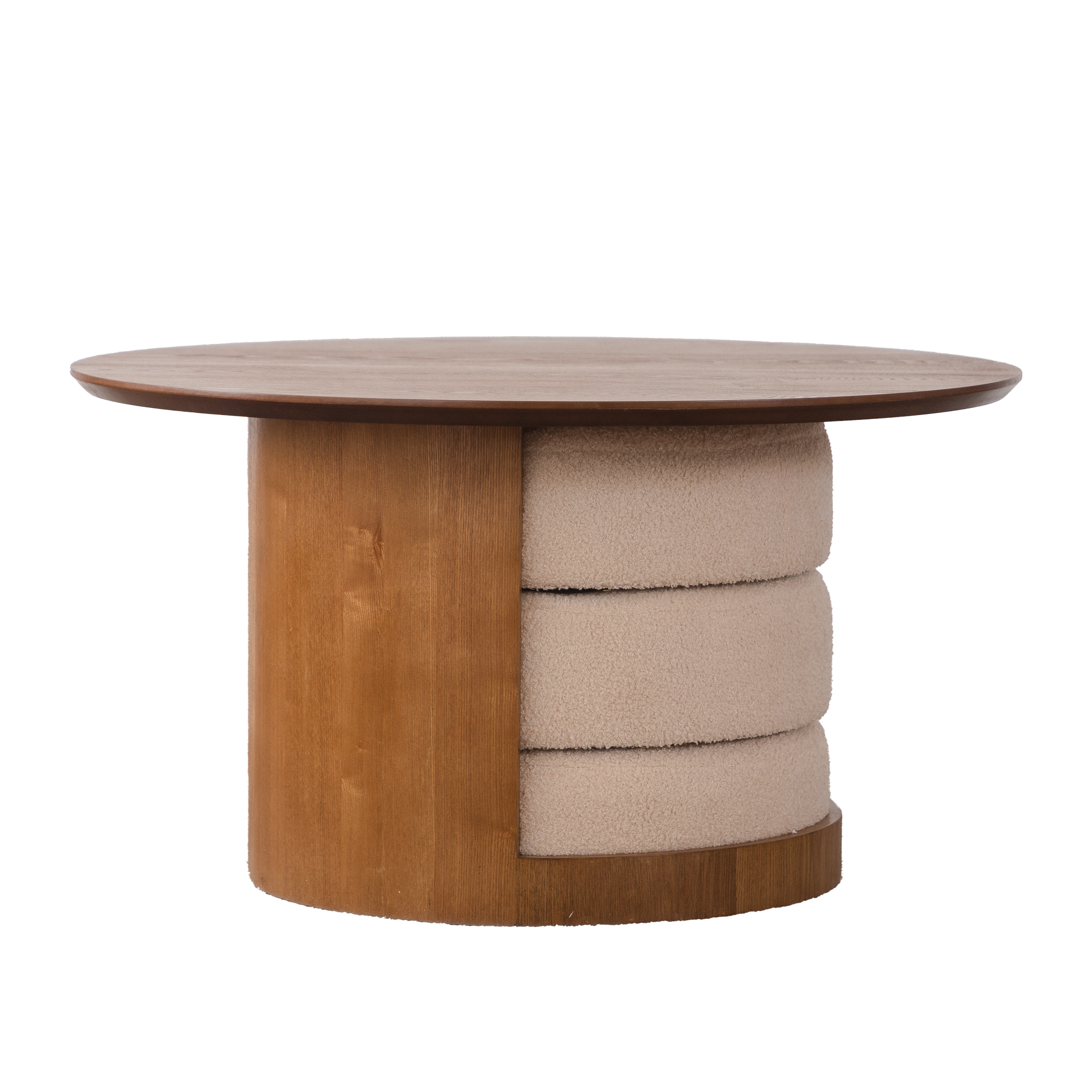 31.5" Round Wood Coffee Table with 3 Teddy Fabric Nesting Stools by HouseOfZazla