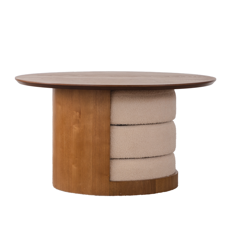 31.5" Round Wood Coffee Table with 3 Teddy Fabric Nesting Stools by HouseOfZazla