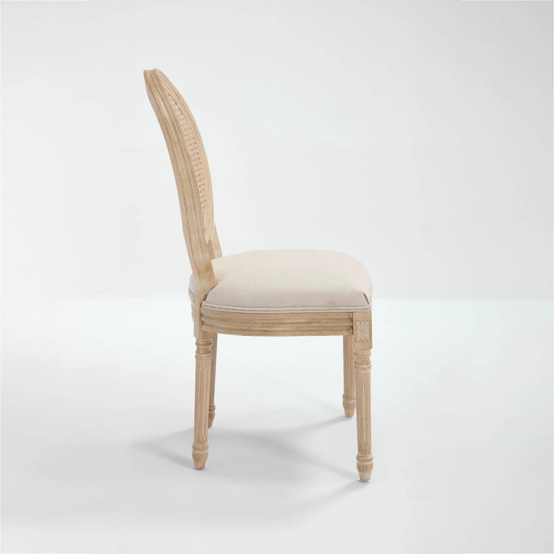 French Country Dining Chairs Set of 2 Upholstered with Rattan Back by HouseOfZazla