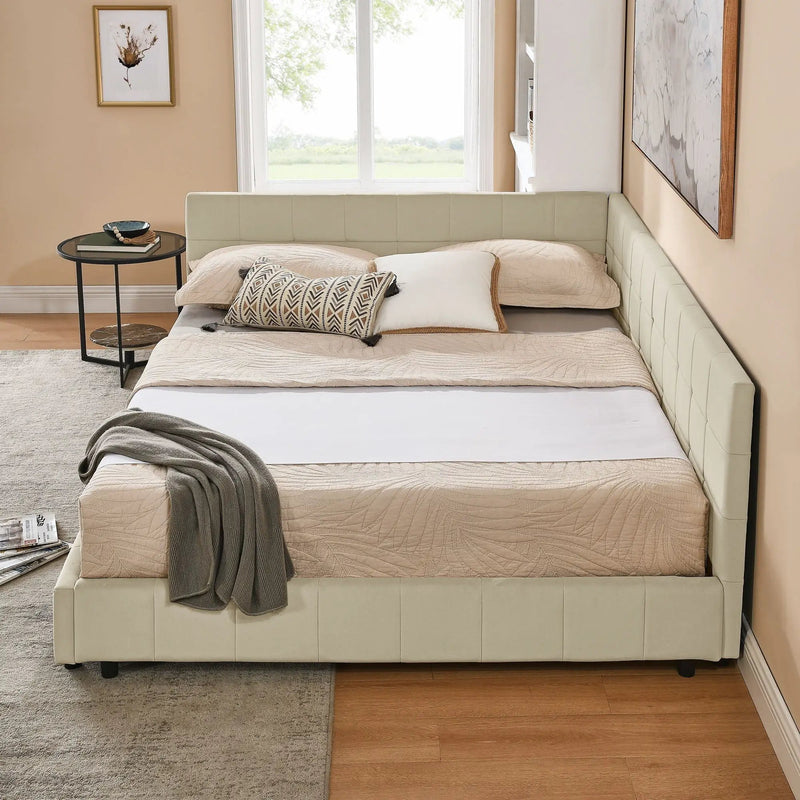 Mid-Century Storage Upholstered Tufted Bed Frame With Backrest And Armrests by Unique Piece Furniture