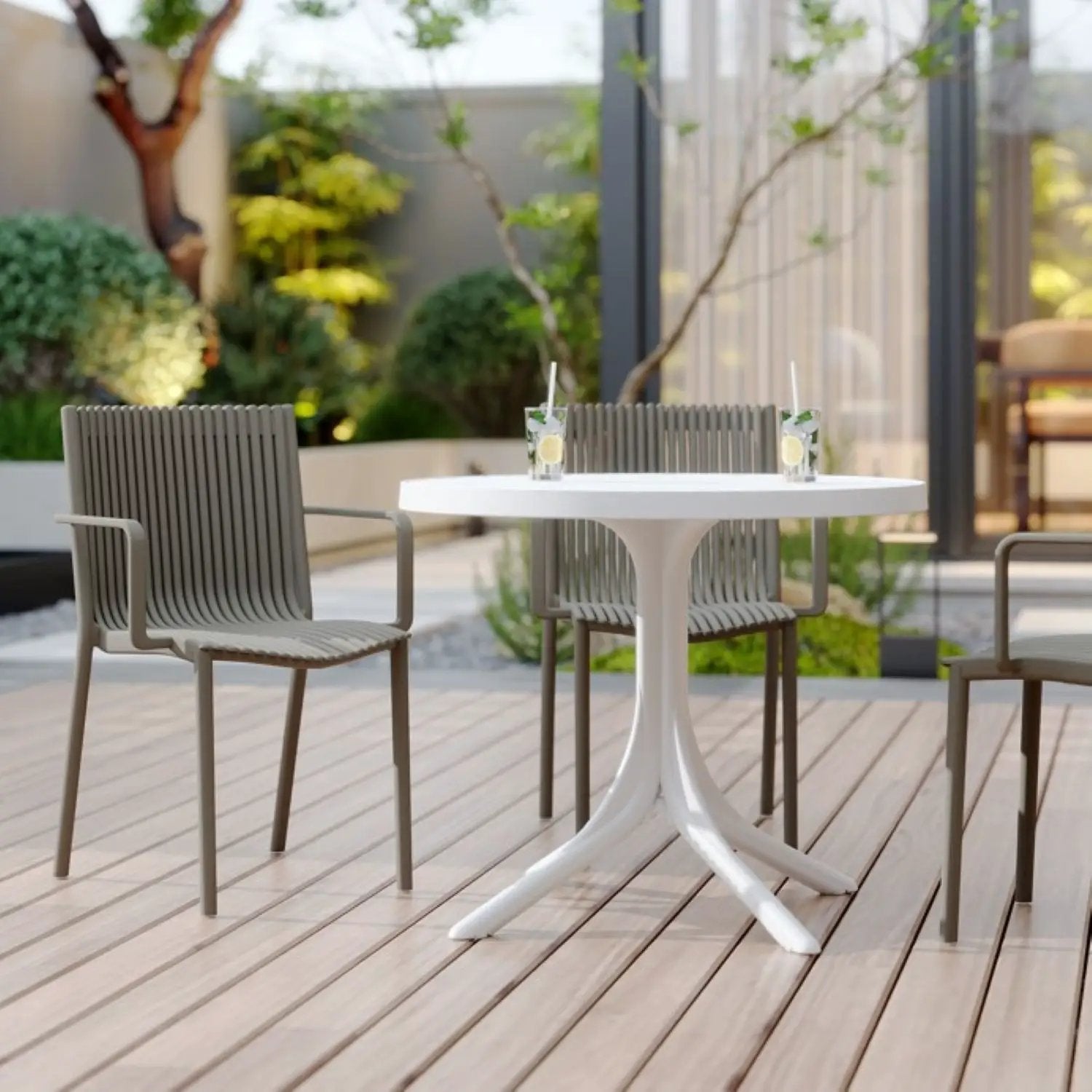 4 Modern Stackable Plastic Armchair Matched With Round Table by Unique Piece Furniture