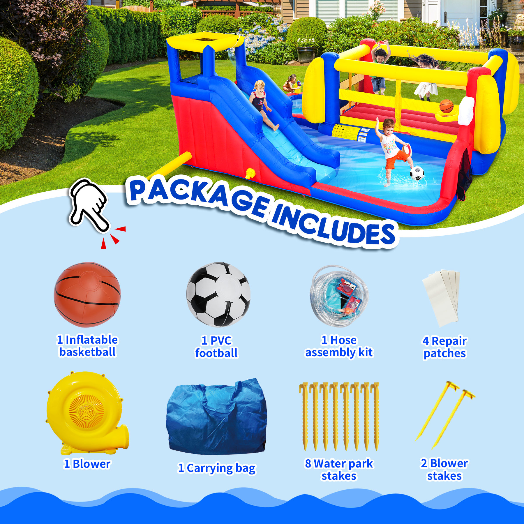 7 in 1 Inflatable Slide Water Park for Kids by HouseOfZazla