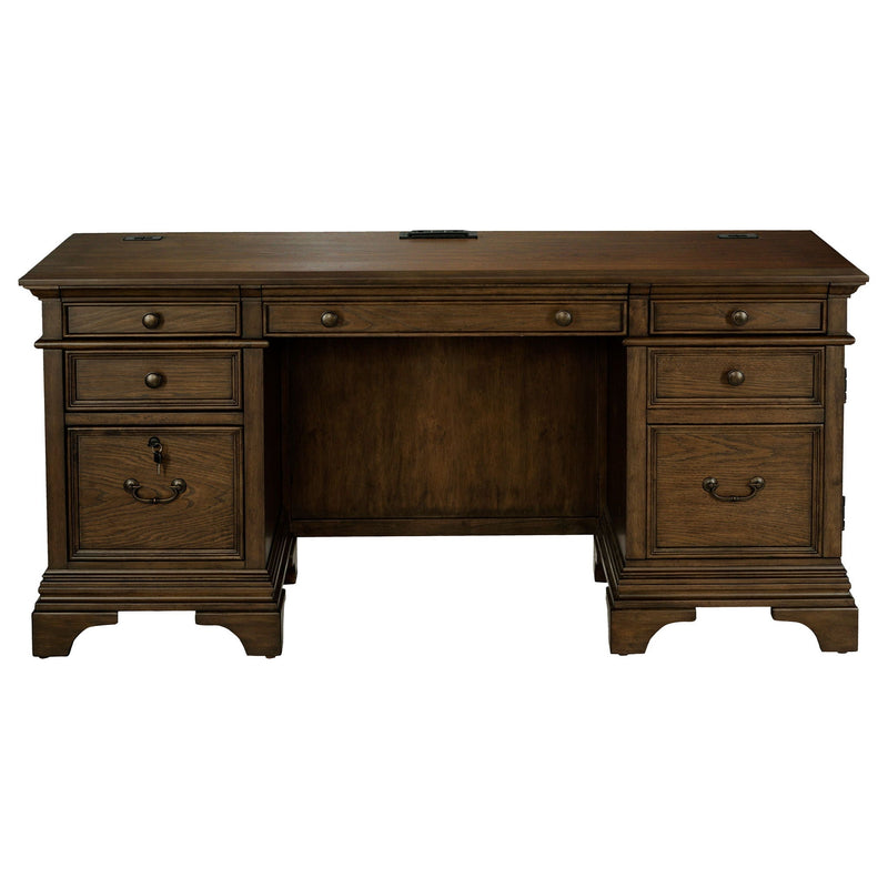 Stigham - 5 Drawer Credenza Office Desk - Oak by HouseOfZazla