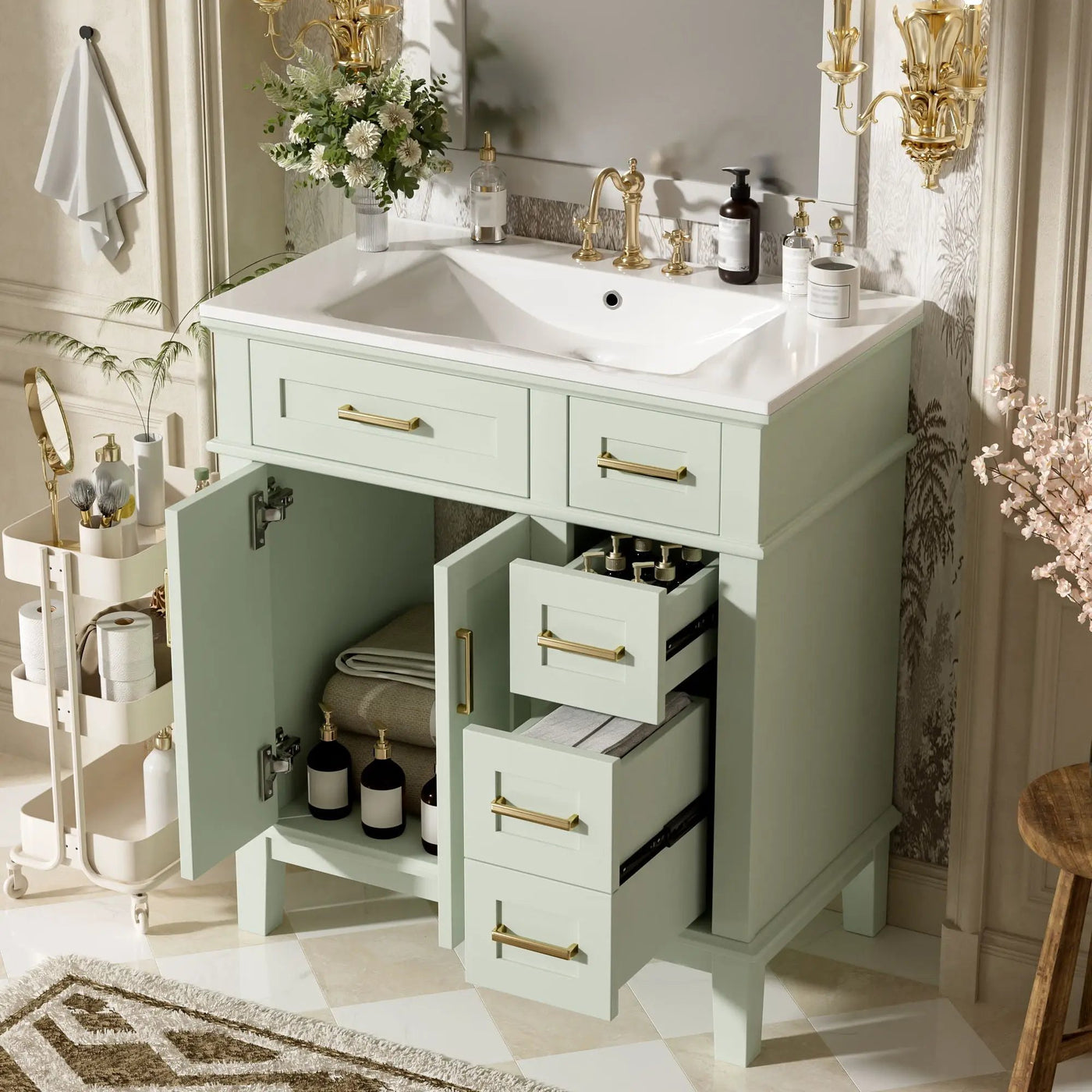 Modern Bathroom Vanity With Ceramic Sink, Soft Close Storage Cabinet by Unique Piece Furniture