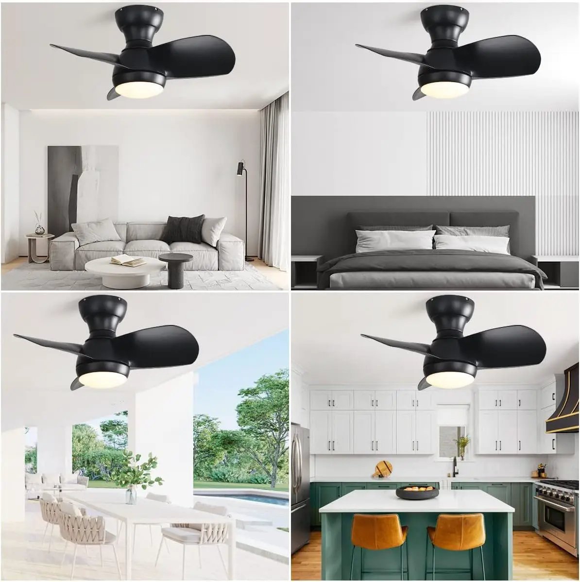 23" Bedroom Ceiling Fan With 3 Color Dimmable 3 ABS Blades Remote Control Dc Motor With 18W Led Light by Unique Piece Furniture