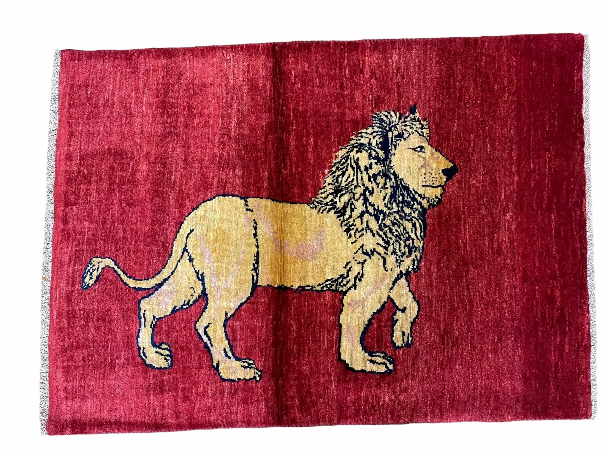 3 X 5 Handmade Hand-Knotted Quality Wool Rug New Vintage Lion Red Pictorial by Jewel Rugs
