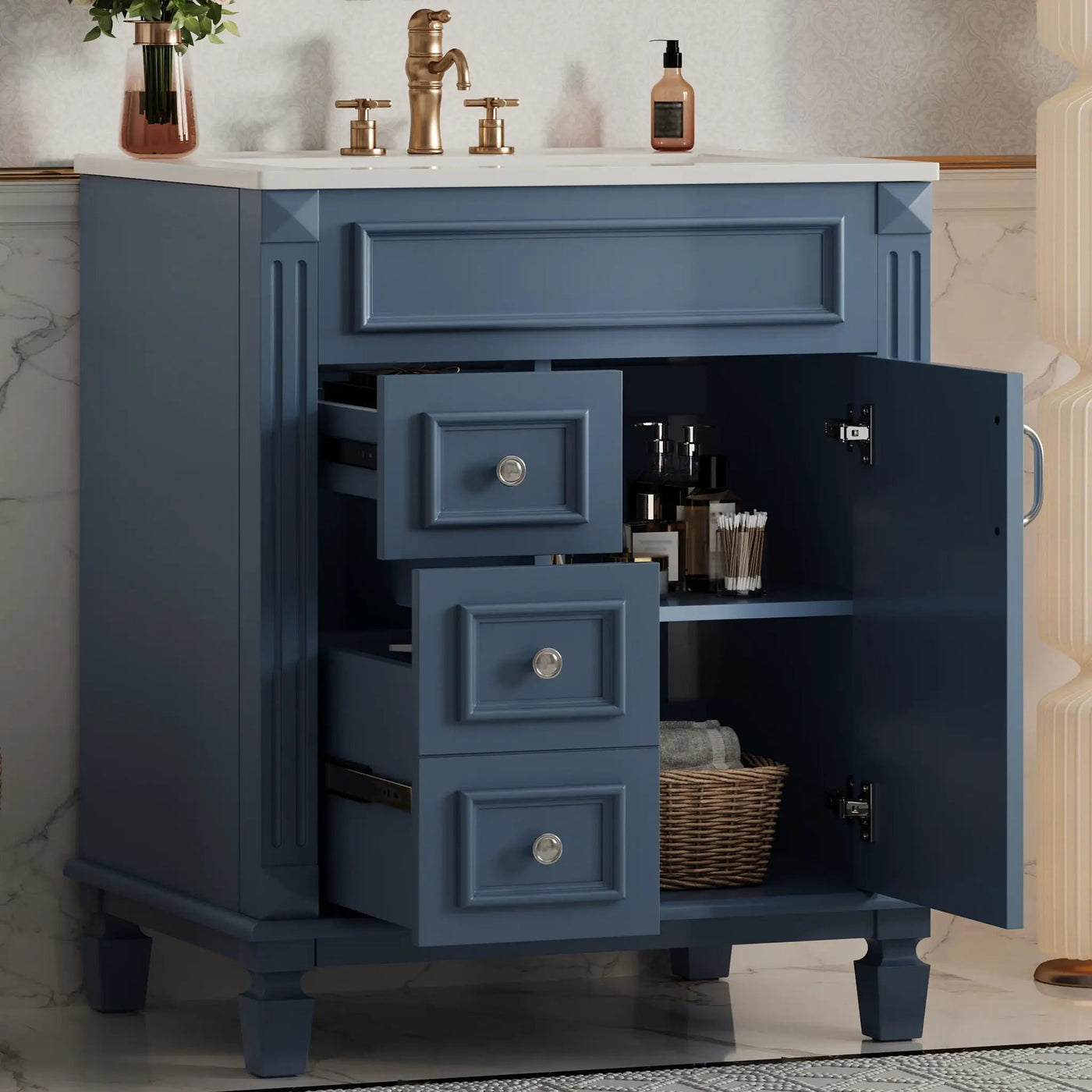 Bathroom Vanity With Sink, Compact Cabinet & 2 Drawers And Adjustable Shelf by Unique Piece Furniture