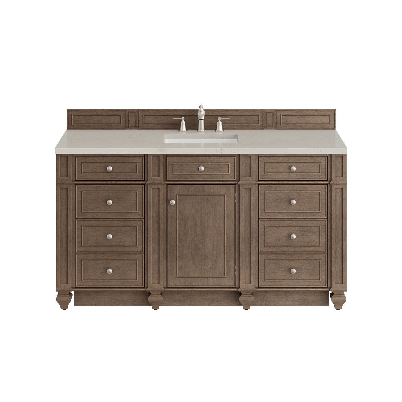 James Martin Bristol 60" Single Bathroom Vanity, Whitewashed Walnut with Siberian (FreePower) countertop