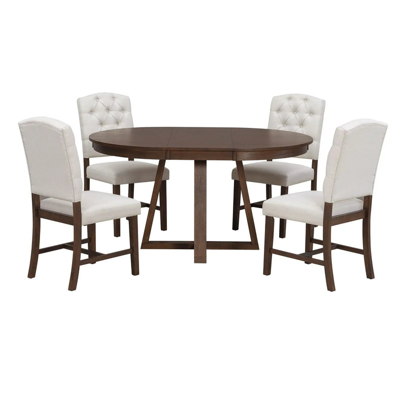 Dining Set With Leaf Round Table And 4 Upholstered Chairs by Unique Piece Furniture