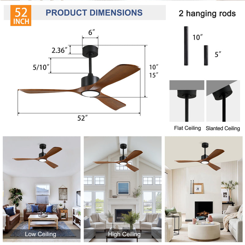 52 Inch Solid Wood Ceiling Fan with Light Kit and Remote Control by HouseOfZazla