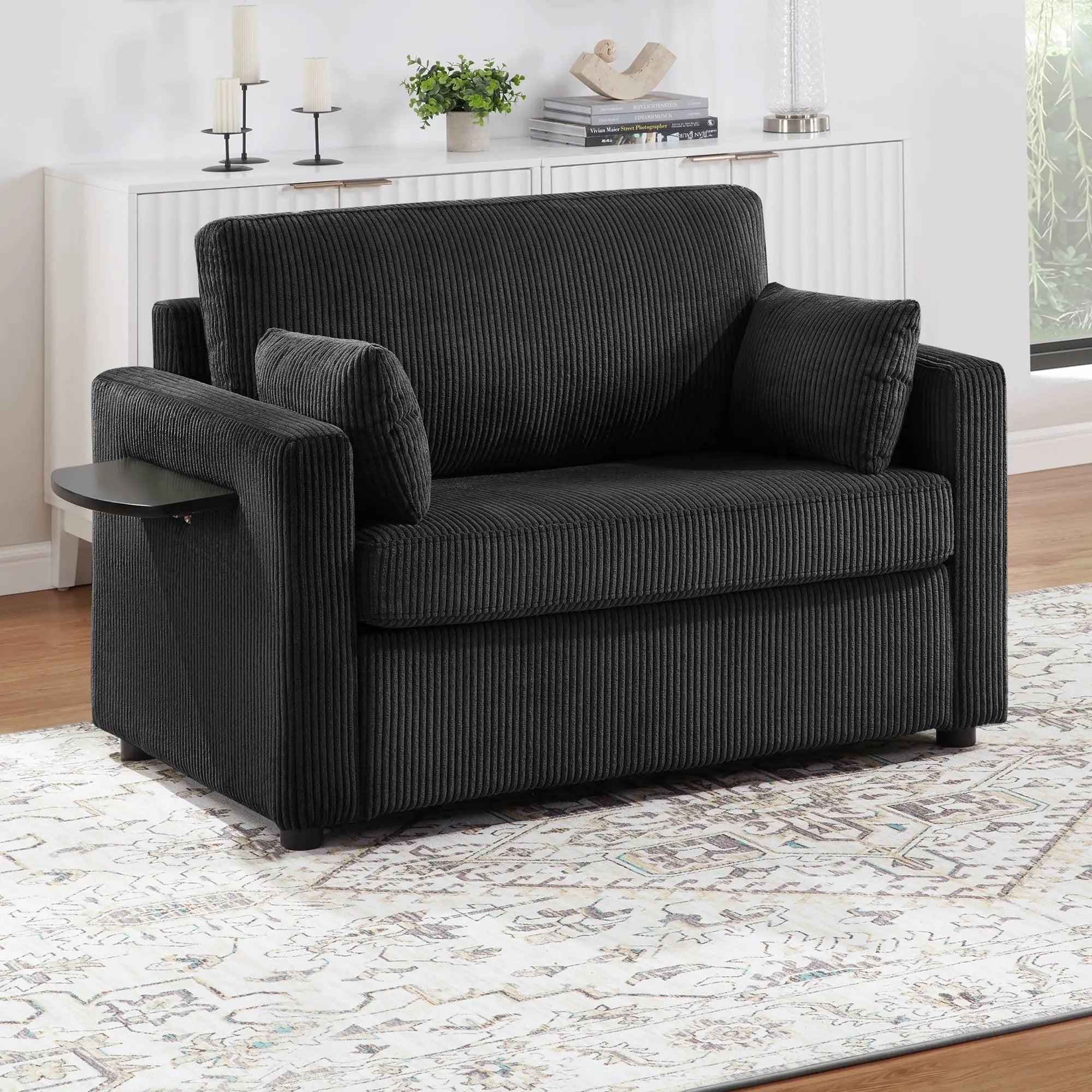 Sleeper Sofa With Foldable Mattress, USB Ports, Side Table & Storage Pocket by HouseOfZazla