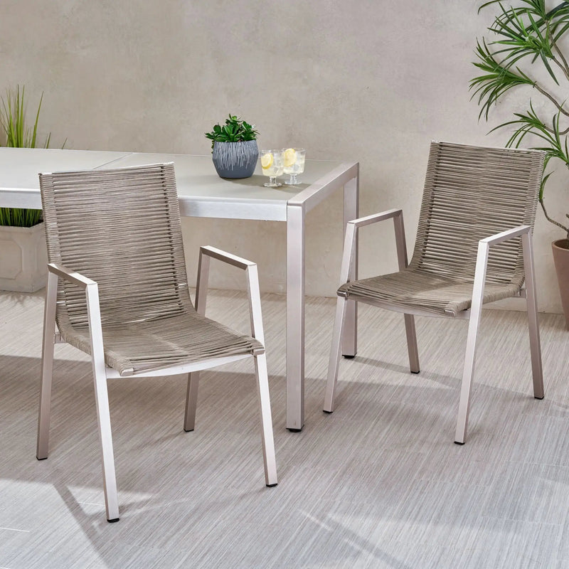 Outdoor Modern Aluminum Dining Chair Set With Rope Sea (Set of 2) by HouseOfZazla