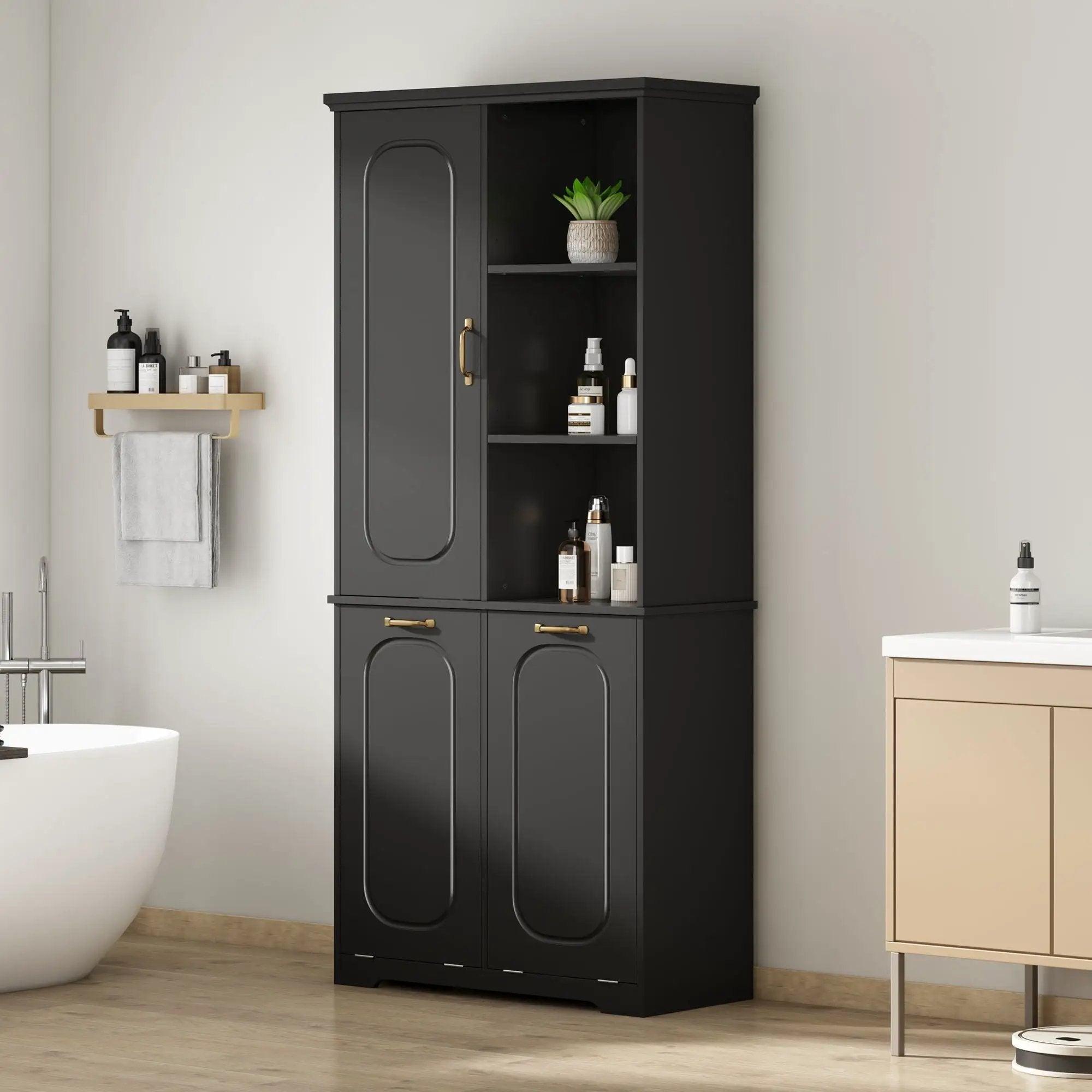 Freestanding Tall Storage Cabinet With 2 Tilt-Out Hampers by HouseOfZazla
