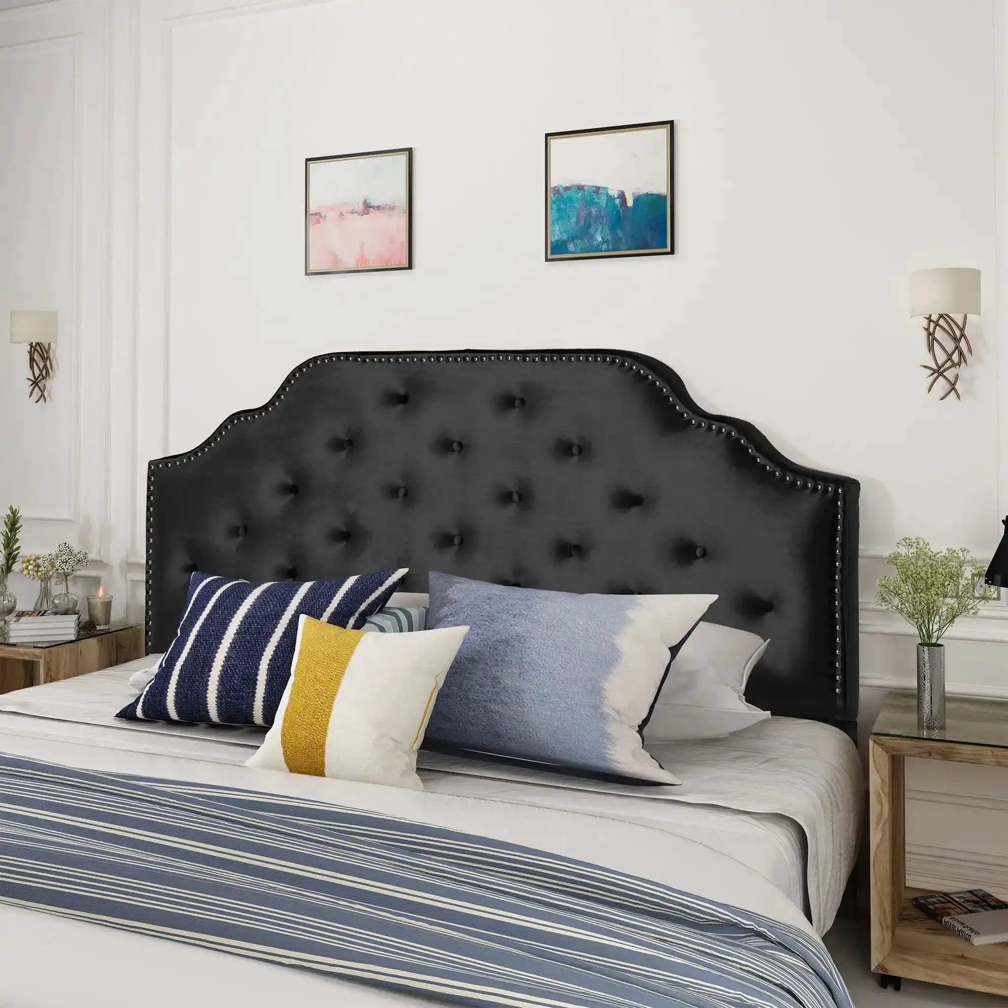 Charismatic Queen Size Headboard with Button Tufting and Nailhead Trim by HouseOfZazla