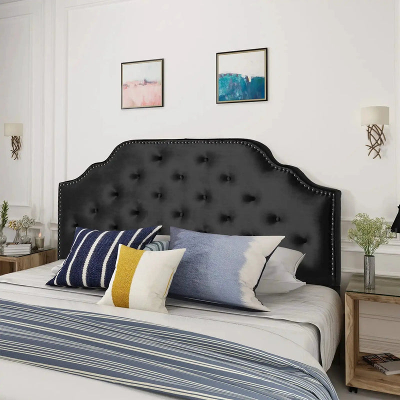 Charismatic Queen Size Headboard with Button Tufting and Nailhead Trim by HouseOfZazla