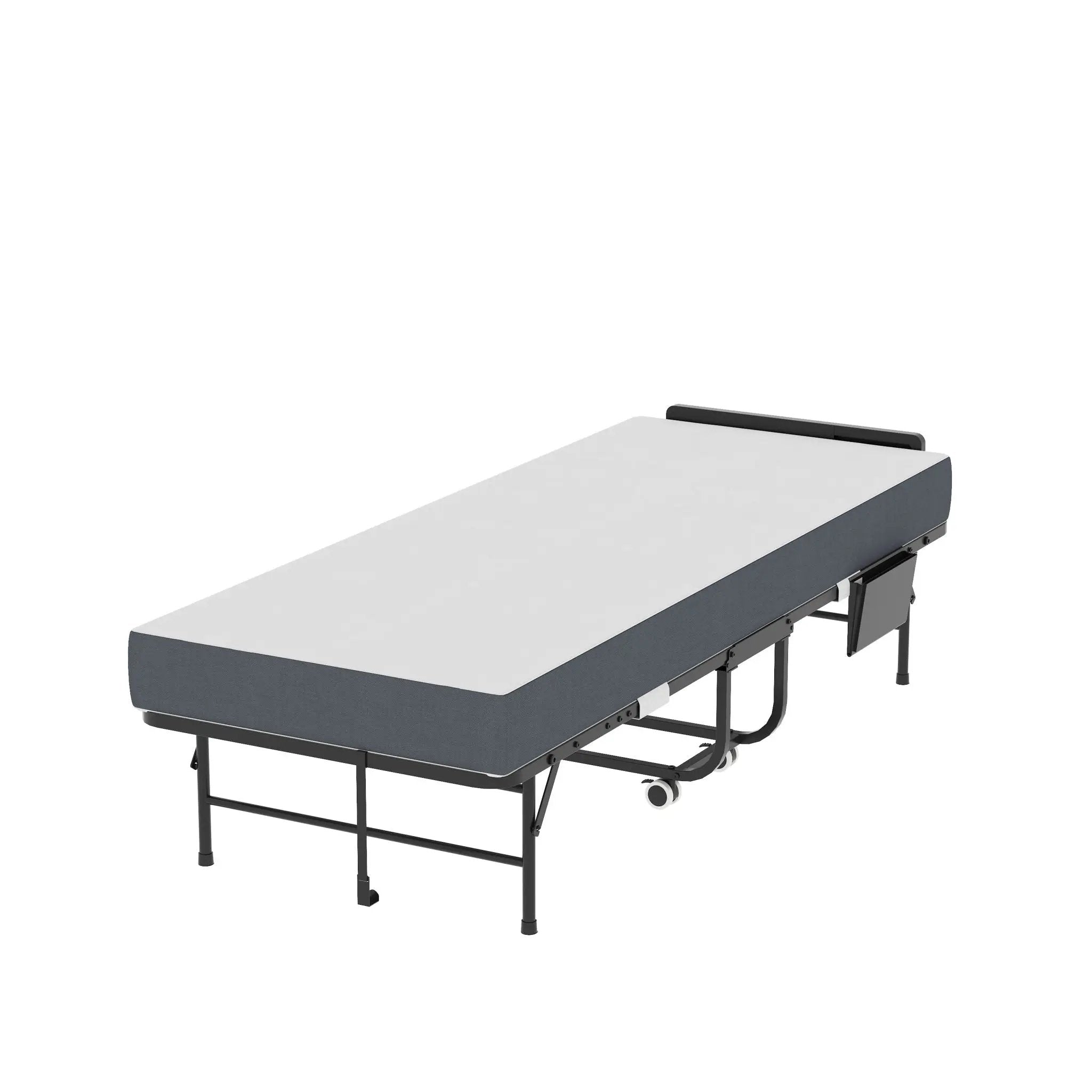 Twin Folding Bed With Adjustable Headboard & Memory Foam Mattress, Portable Coton Wheels For Tall People, Space-Saving Guest Bed - Black by HouseOfZazla