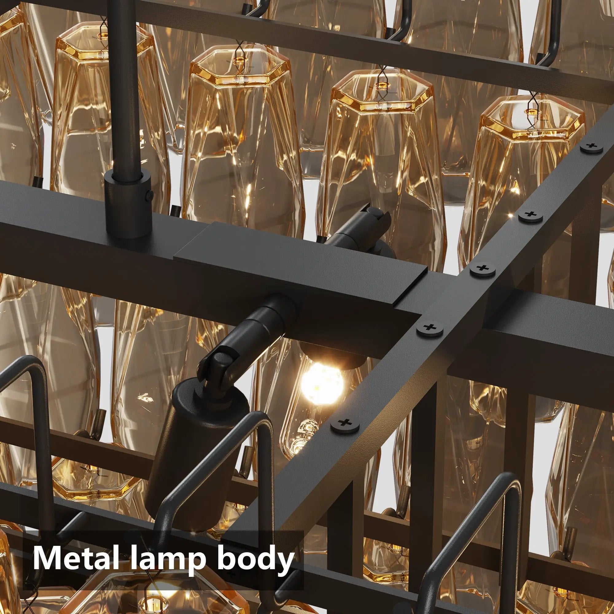 54-Inch Black Rectangular 12-Light Smoke Glass Chandelier by HouseOfZazla