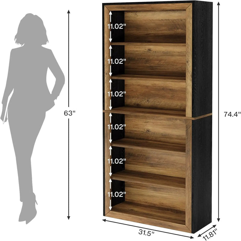 7 Tier Open Bookshelf Storage For Living Room - Black / Brown by HouseOfZazla