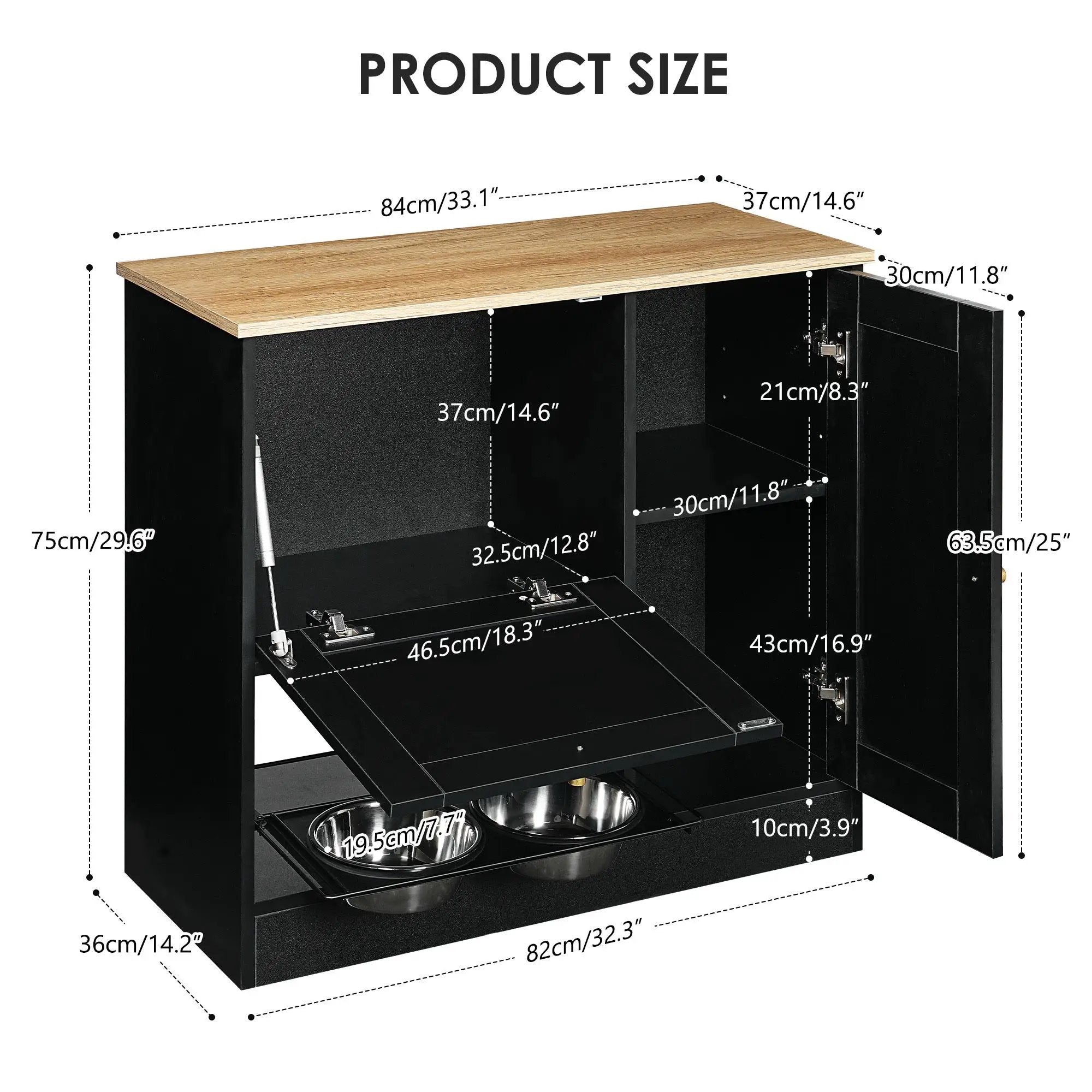 Feeding Station with 2 Lockers and Elevated Bowls Black by HouseOfZazla