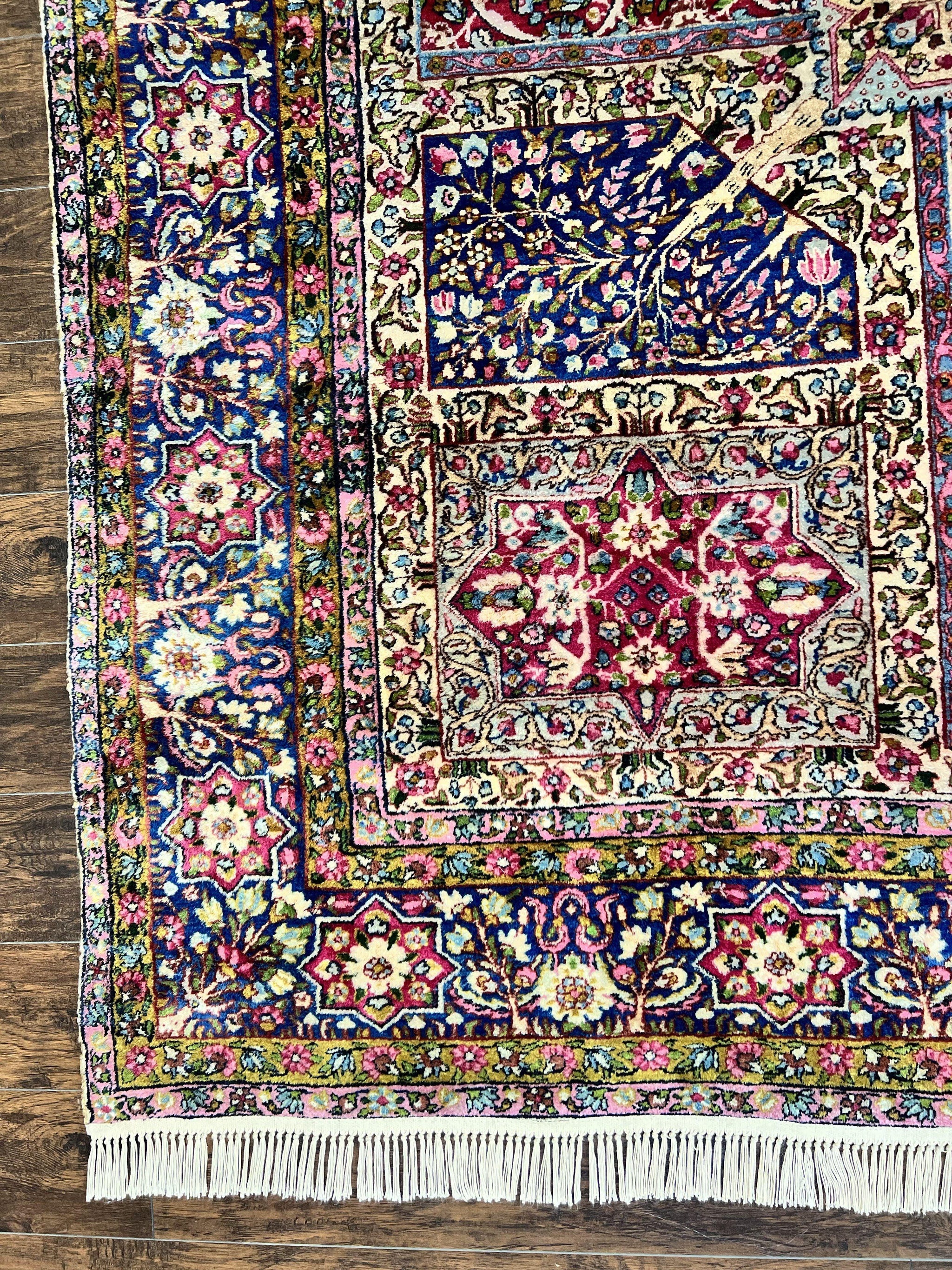 Persian Kirman Lavar Rug 8x9, Antique Persian Carpet, Colorful Multicolor 1920s Handmade Wool Rug, Garden Panel Design, Fine 200 KPSI by Jewel Rugs