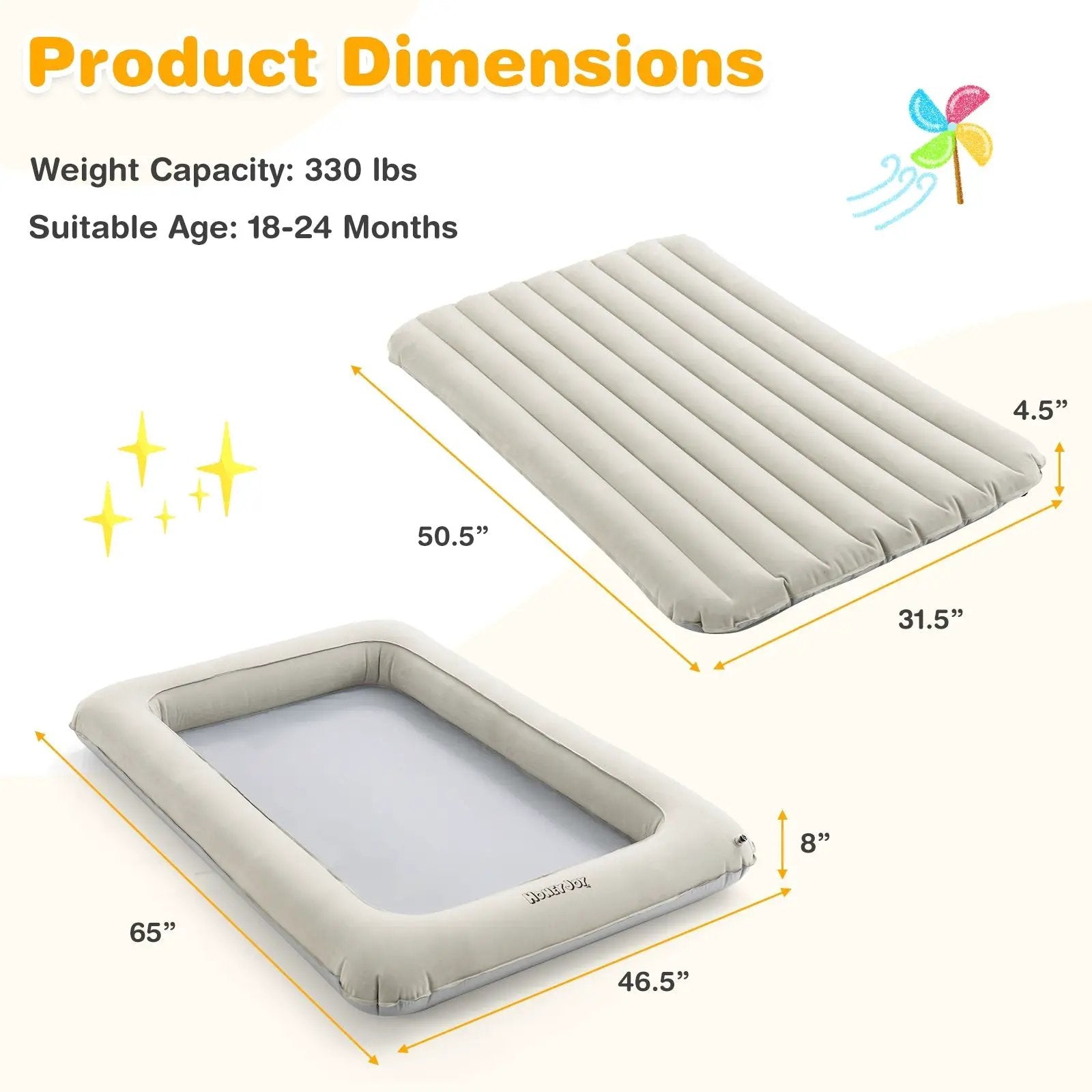 2-in-1 Multi-Purpose Inflatable Toddler Travel Bed Air Mattress Set with Electric Pump-Gray by DirectDeals