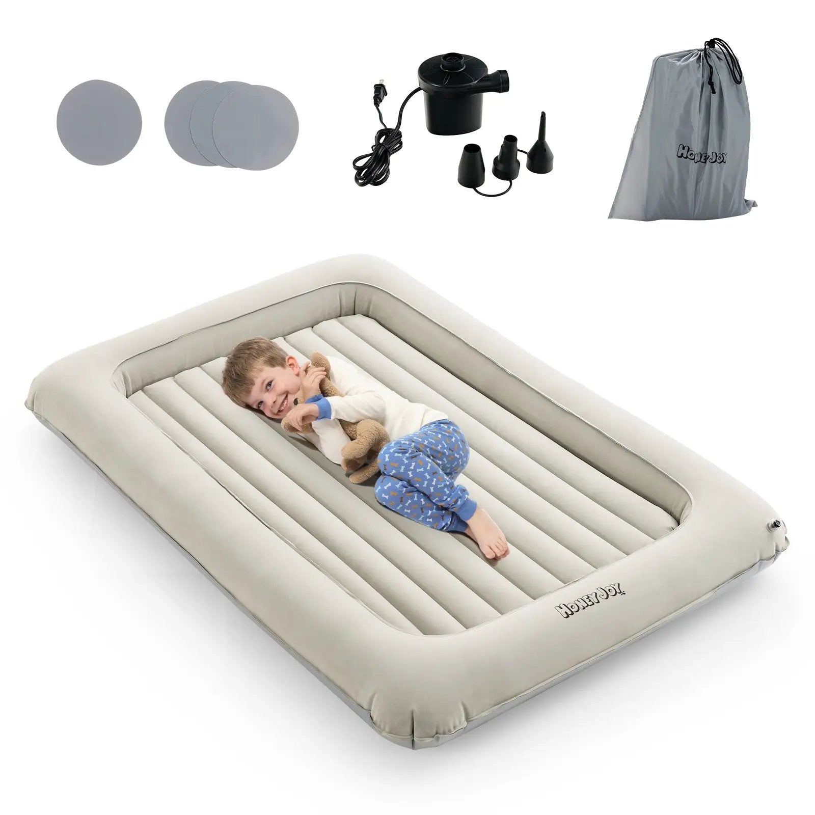 2-in-1 Multi-Purpose Inflatable Toddler Travel Bed Air Mattress Set with Electric Pump-Gray by DirectDeals