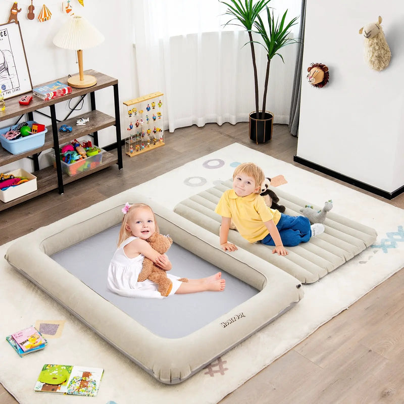 2-in-1 Multi-Purpose Inflatable Toddler Travel Bed Air Mattress Set with Electric Pump-Gray by DirectDeals