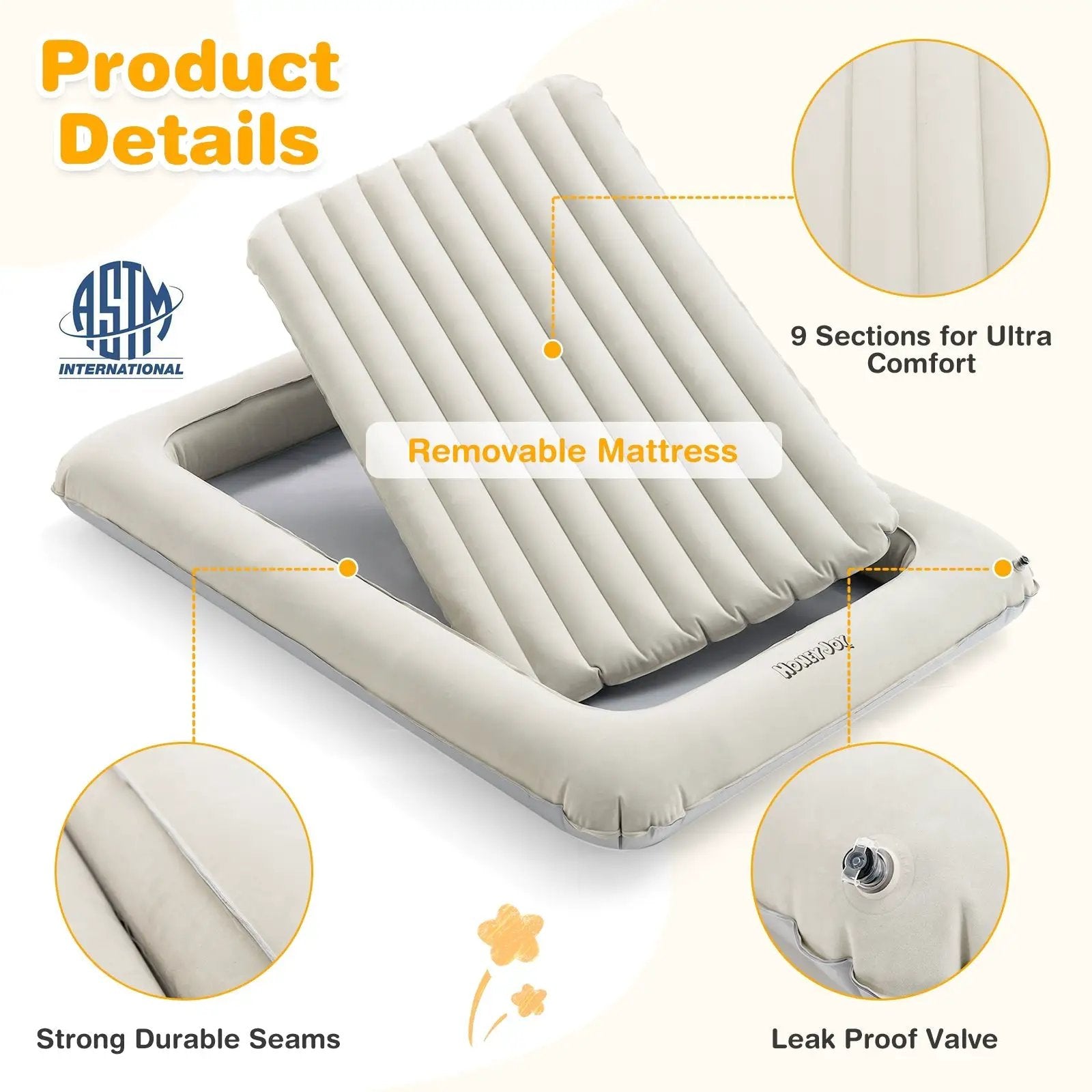 2-in-1 Multi-Purpose Inflatable Toddler Travel Bed Air Mattress Set with Electric Pump-Gray by DirectDeals
