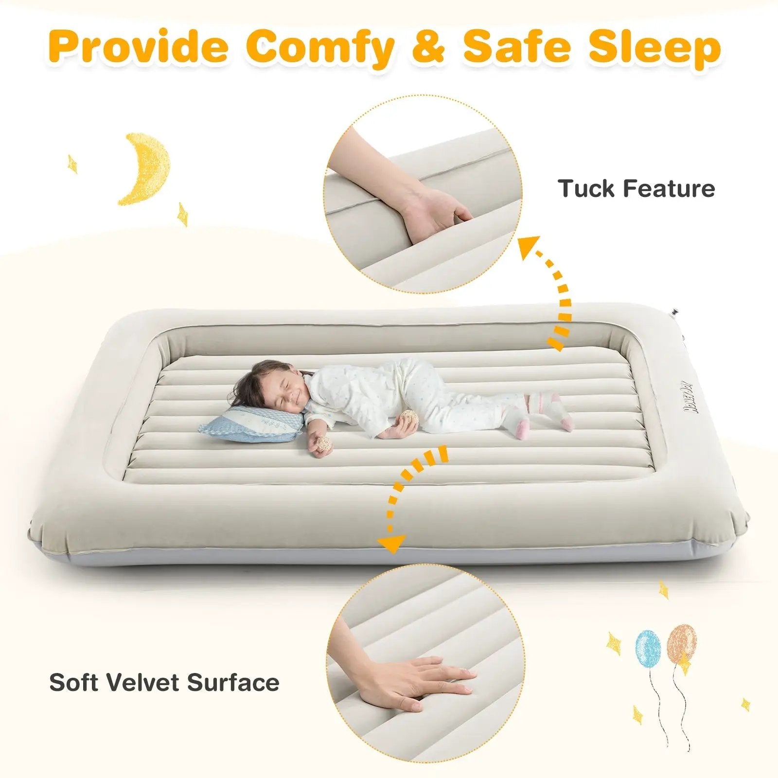 2-in-1 Multi-Purpose Inflatable Toddler Travel Bed Air Mattress Set with Electric Pump-Gray by DirectDeals