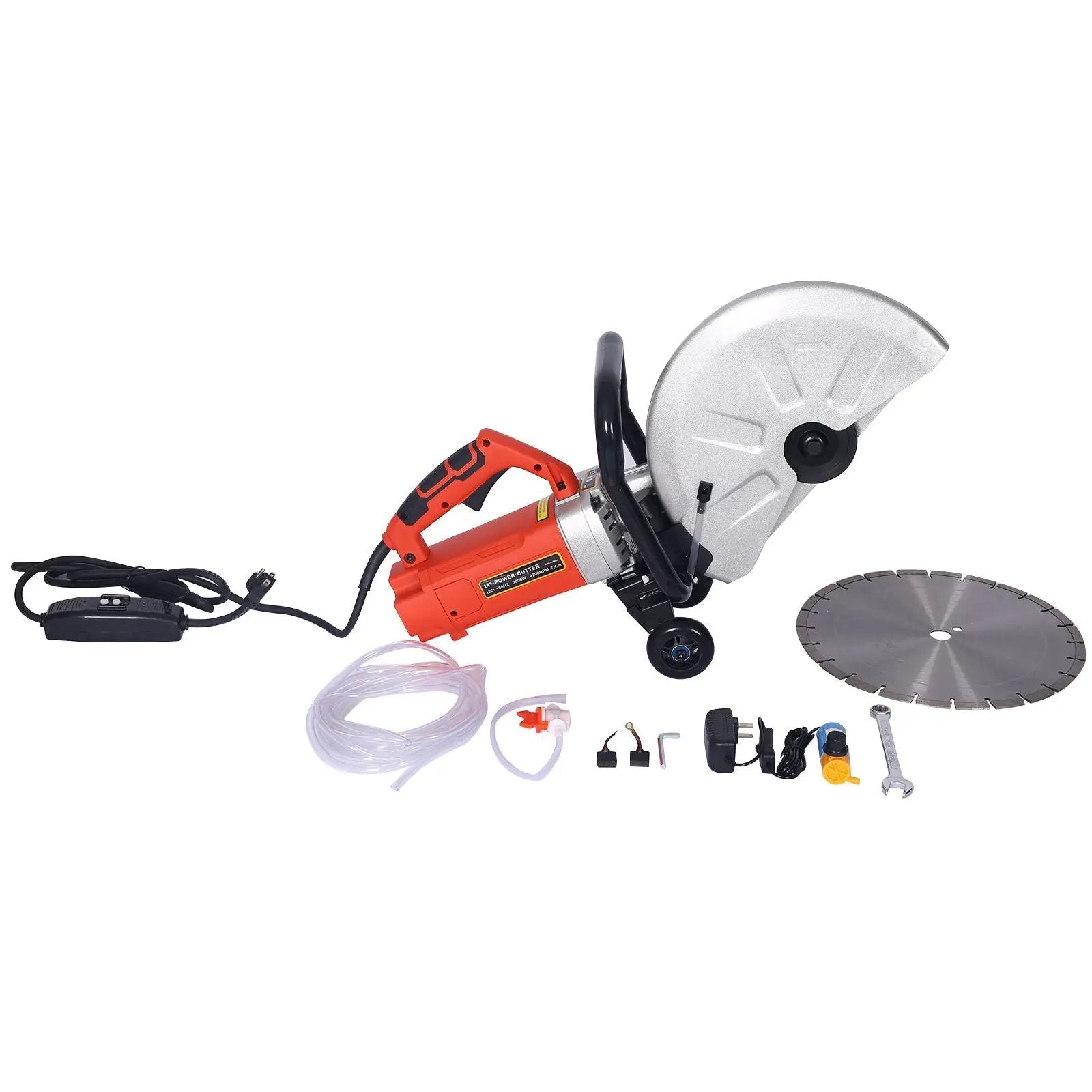 14" Electric Cut Off Saw Wet / Dry Concrete Saw Cutter With Guide Roller And Water Line Attachment, 3000W - Black / Silver by HouseOfZazla