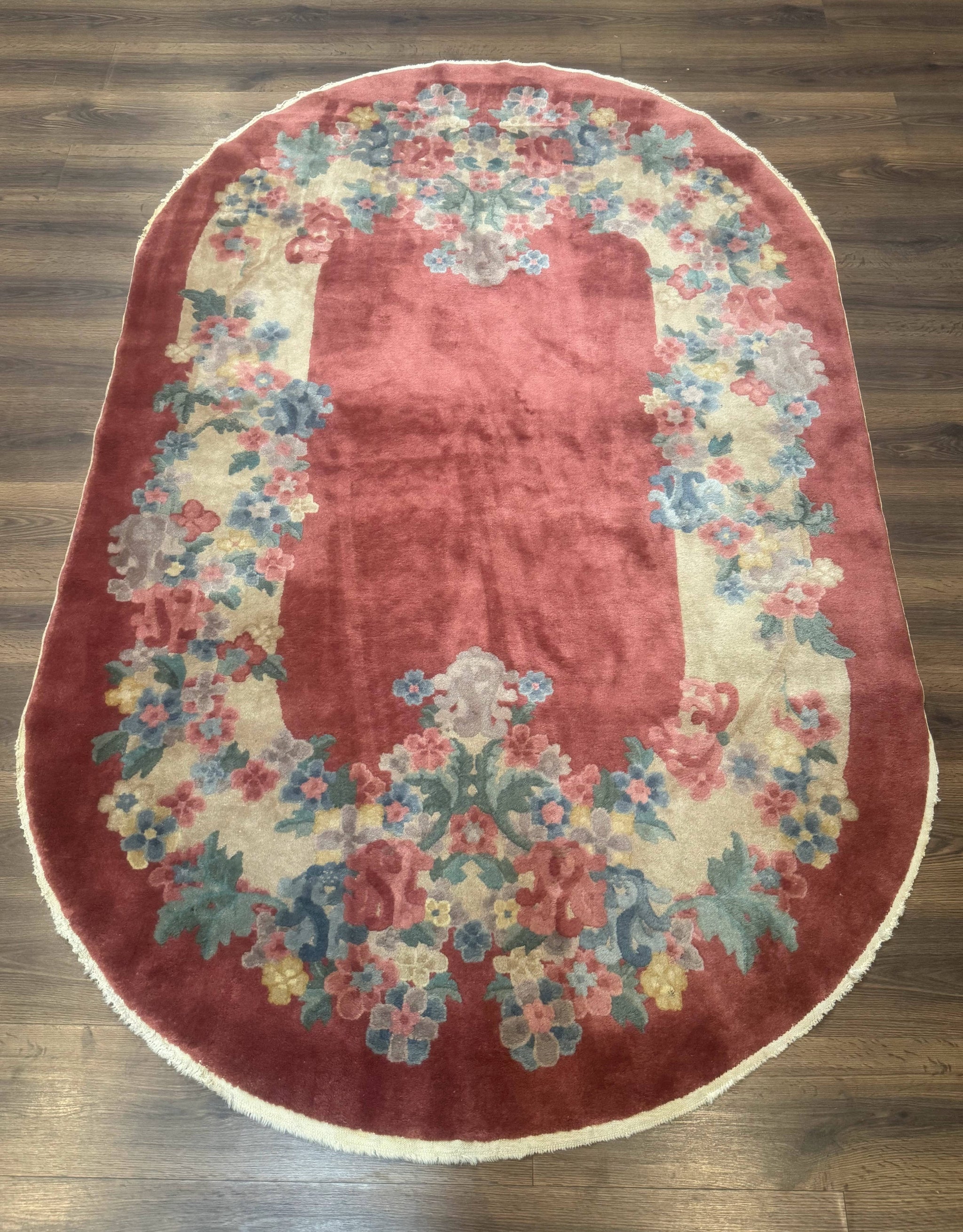 Oval Chinese Peking Rug 5x8, Pink, Floral, Vintage Chinese Wool Carpet by Jewel Rugs