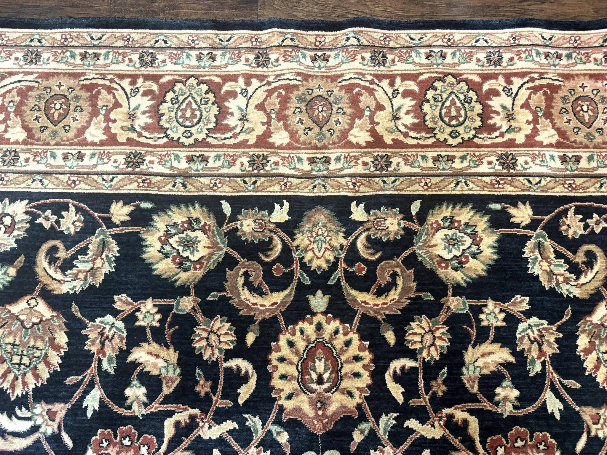 Vintage Oriental Rug 8x11, Floral Persian Design Carpet, Turkish Power Loomed Rug, Navy Blue Red Cream by Jewel Rugs