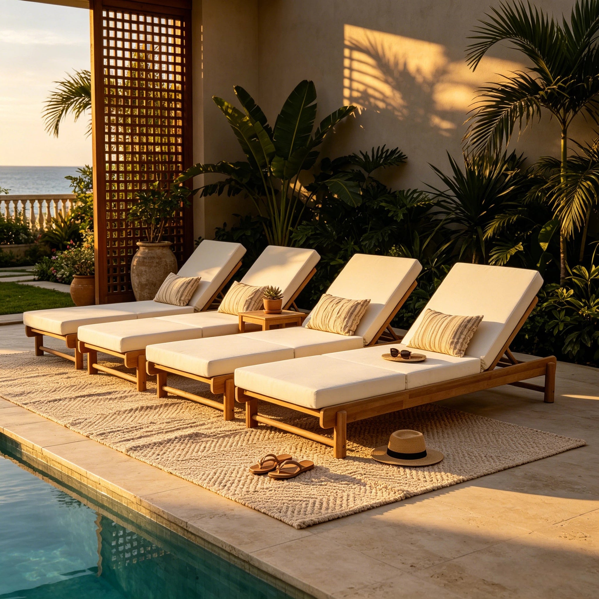 Light Teak Acacia Wood Chaise Lounge Set: 1 Frame + 1 3-Fold by HouseOfZazla